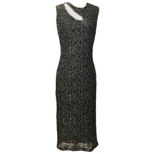 1990s Alexander McQueen Grey and Black Beaded Lace Midi Dress